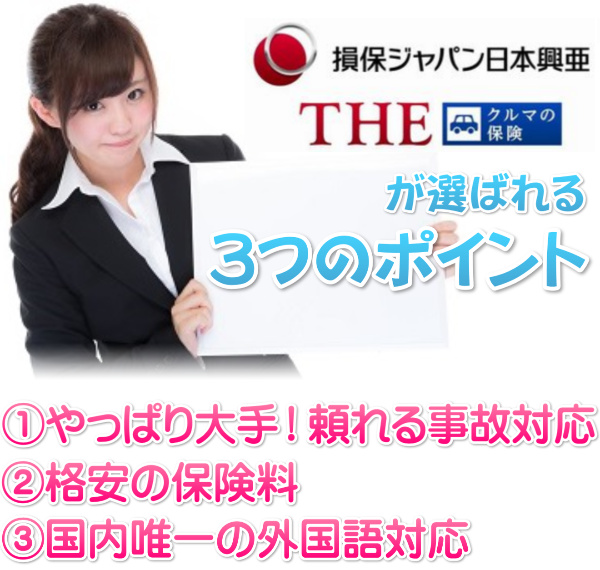 損害保険ジャパン日本興亜のTHEクルマの保険が選ばれる3つのポイント